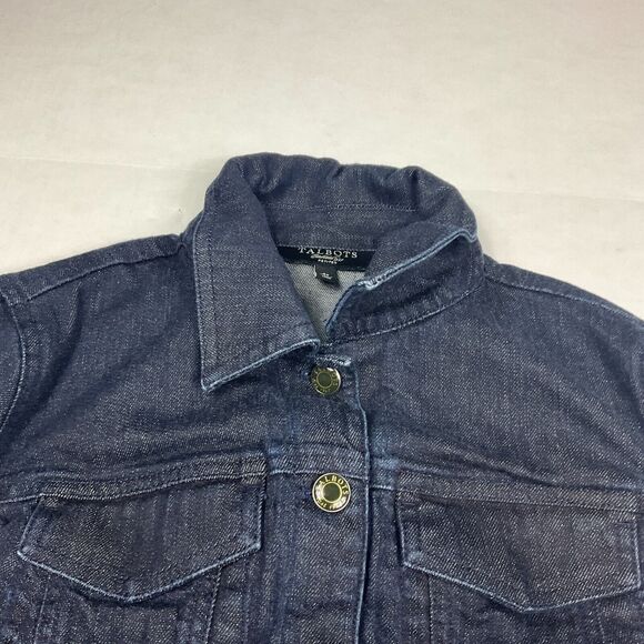 Talbots Dark Wash Denim Jean Jacket 4P Classic Cropped Fitted Preppy Minimalist - Picture 5 of 12
